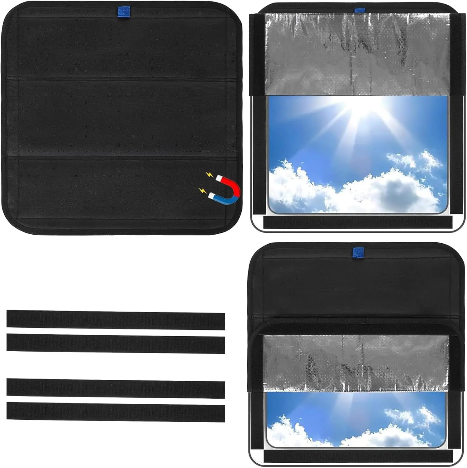 Magnetic Rv Skylight Cover, Foldable Blackout Sun Shade RV Window Cover with UV Protection and Privacy for Camper and Travel Trailers (Black, 16.25" L x 16.25" W)