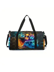 Large-capacity Travel Duffel Bag with Game Console Print, Portable Handheld Storage Bag