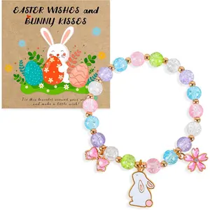 Easter Bracelets Gifts for Girls Women Bunny Beaded Stretch Bracelet Easter Basket Stuffers Cute Bunny  Charm Decorations Presents for Girl Granddaughter Daughter Niece
