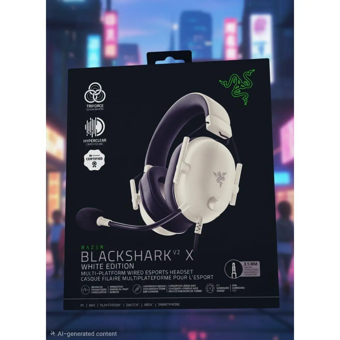 Razer BlackShark V2 X White Edition Multi-Platform Wired Esports Headset with HyperClear Audio and 3.5mm Jack
