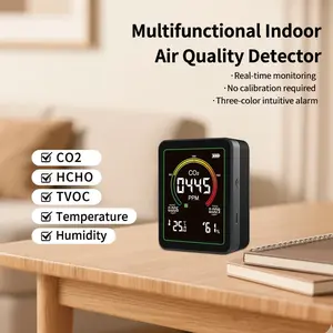 Multifunctional 5-In-1 Air Quality Tester, Co2 Formaldehyde Tvoc Humidity Monitor, Three-Light Indicator, Home Office Use
