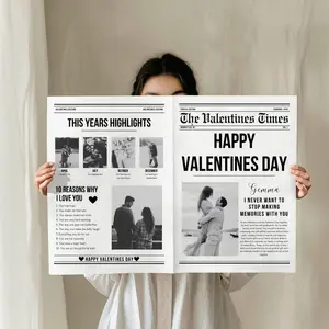 Newspaper Valentines Day Gift Poster, Valentines Day Newspaper Template, unique personalised Valentines