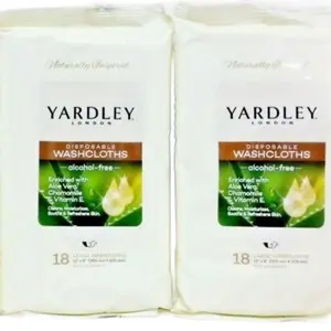 Yardley London Disposable Washcloths Alcohol Free Enriched with Aloe Vera, Chamomile & Vitamin E