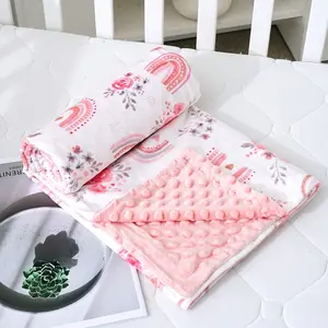 1PC Baby Soft Plush Minky Reversible Blanket with Double Layer Dotted Backing for Toddler, Cute Cartoon Baby Blanket for Boys Girls, Multicolor Printed 30 x 40 Inch (75 x 100 cm), Cozy Blanket