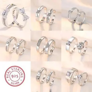 2pcs Couple 925 Sterling Silver Rings Sparkly Zircon For Women and Men Superior luxury Wedding Jewelry Anniversary Gift