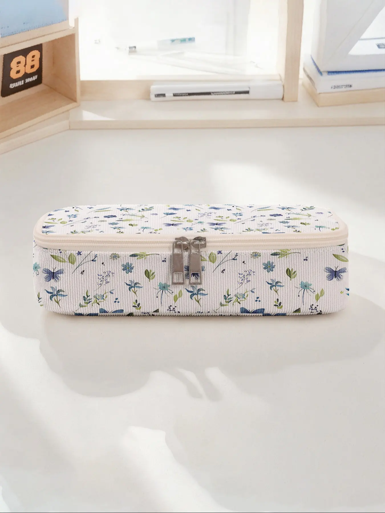 Floral Pattern Large Capacity Pencil Case, Durable Multi-Functional Storage Bag, Portable Zipper Organizer for School, Office and Art Supplies