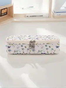 Floral Pattern Large Capacity Pencil Case, Durable Multi-Functional Storage Bag, Portable Zipper Organizer for School Office Supplies