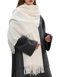 Solid Color Tassel Decor Soft Scarf Thickened Warm Shawl for Women and Men Winter Casual Fashion Accessory Cozy Wrap for Autumn and Cold Weather