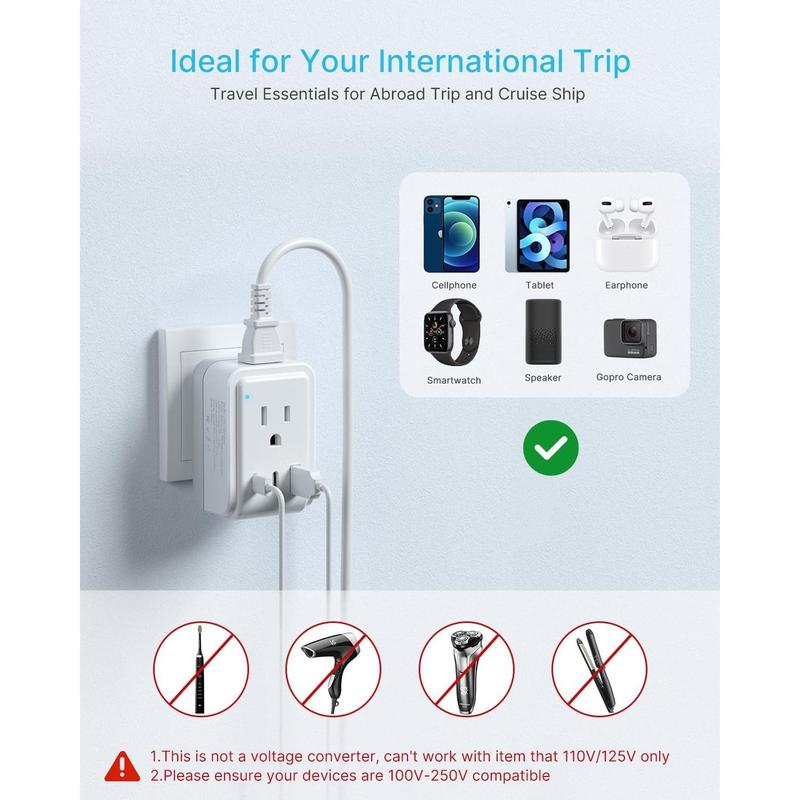 SQ-APT014 2 Pack European Travel Plug Adapter, Foldable International Power Adapter with 2 AC Outlets 3 USB Charging Ports(2 USB C), Type C Power Adaptor to Most Europe Italy Spain France Iceland Germany