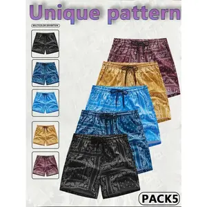 Men's Cashew Flower Pocket Shorts, Regular Fit Casual Drawstring Waist Shorts for Daily Outdoor Wear, Men Bottoms for All Seasons menswear clothes