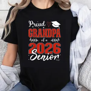 100% Cotton Proud Grandpa Of A 2026 Senior Graduation Gift For Grandfather Graduate Family Celebration T-Shirt
