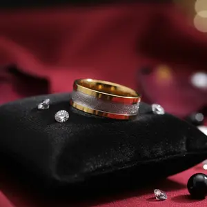 Two-Tone Gold & Silver Stainless Steel Ring – Textured Center Band | Modern & Durable | Unisex Design