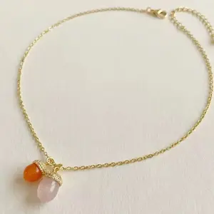 Light Luxury Walnut Nut–Shaped Orange Rose Quartz Necklace with Stylish Elegance