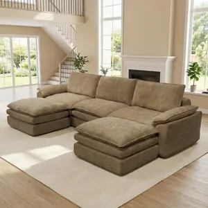 5 Seater Couch Boneless Couch 118" U-Shape Modular Sectional Couch Sofa Compressed Corduroy Modern Sleeper Sofafor Living Room, Space Modular FloorSofa with Soft  Fabric and Deep Seat Sofa No Assembly Required furniture cloud oversized