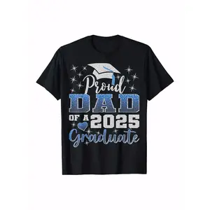 Proud Dad 2025 Graduation T-Shirt - Black Cotton Short Sleeve with "Dad of a 2025 Graduate" Print, Graduation Cap & Stars Design, Perfect Gift for Dads, Family & Friends, Sizes