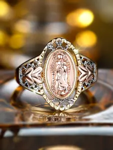Hollow Geometric Virgin Mary Ring, Women's Engagement Ring, Perfect Birthday and Anniversary Gift, Casual Style for All Seasons, Copper Material, Elegant Exaggerated Ring
