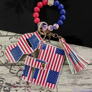 4th Of July Independence Day Patriotic American Flag Women’s Multi‑use PU Leather Keychain Card Holder Lipstick Case Portable Mini Wallet ID Protector Daily Holiday Accessory summerwins