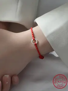 1pc Fashion Chinoiserie S925 Sterling Silver Ping buckle Red Rope Exquisite Trendy Bracelet For Female For Daily Wear and Lovers