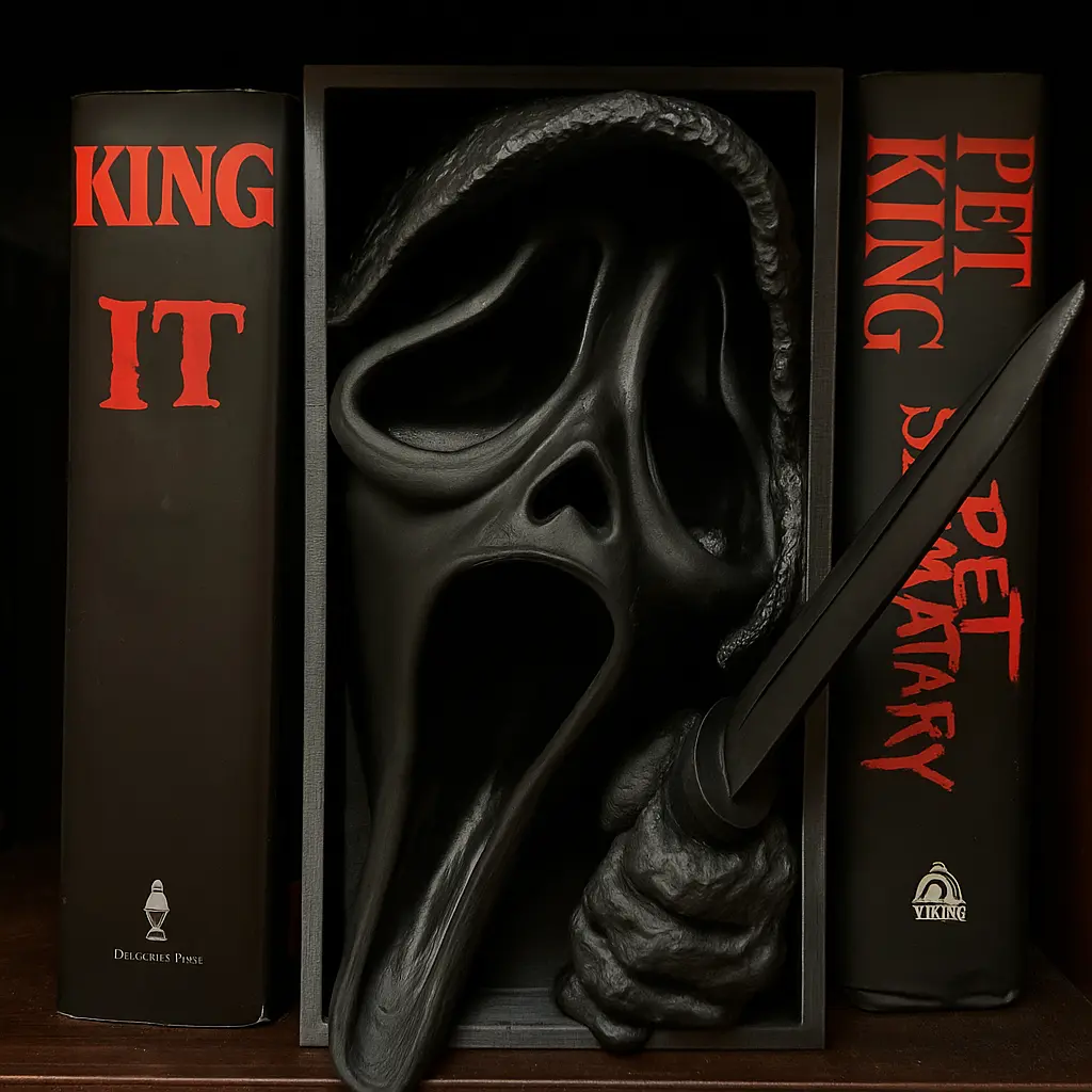 Ghost Face Book Nook - Matte Black Horror Theme Shelf Insert, PLA Plastic Collectible Item with Shadow Effect, Desk Organizer Accessory for Office Stationery