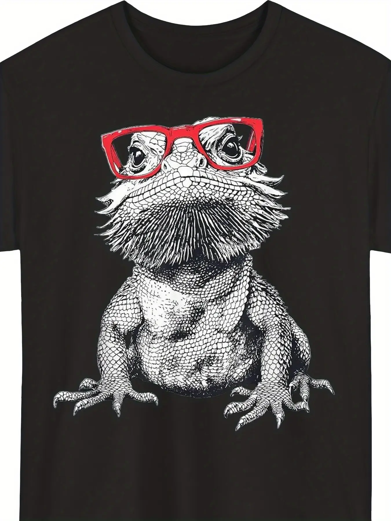Cool Bearded Dragon Nerdy Glasses T-Shirt _ Crew N unisex soft cotton short sleeve t shirt, vintage graphic casual tee for men women teens, perfect birthday holiday gift for camping travel gym daily street  wear