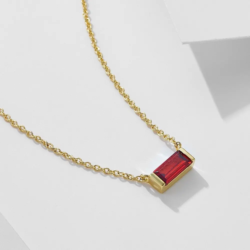Emery Minimalist Birthstone Necklace by Caitlyn – Dainty Gold & Silver Baguette Charm, Personalized Gemstone Jewelry Gift for Her