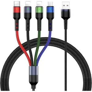 Multi Charging Cable 2Pack 4FT 4 in 1 Nylon Braided USB Fast Charging Cord Adapter Type C Micro Port Compatible Cell Phones Tablets and More