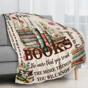Book Lover's Floral & Bookshelf Print Flannel Blanket - Soft All-Season Throw with Just a Who Loves Books Quote, 280GSM, Vibrant Colors, Machine Washable for Bed, Couch, Reading Nook, Cozy Contemporary Style