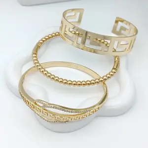 Yordy Various High Quality 14K Gold Plated Greek Design Bangols Style Bracelet for Women Trendy Fashionable 19 cm Size 28.56 grams