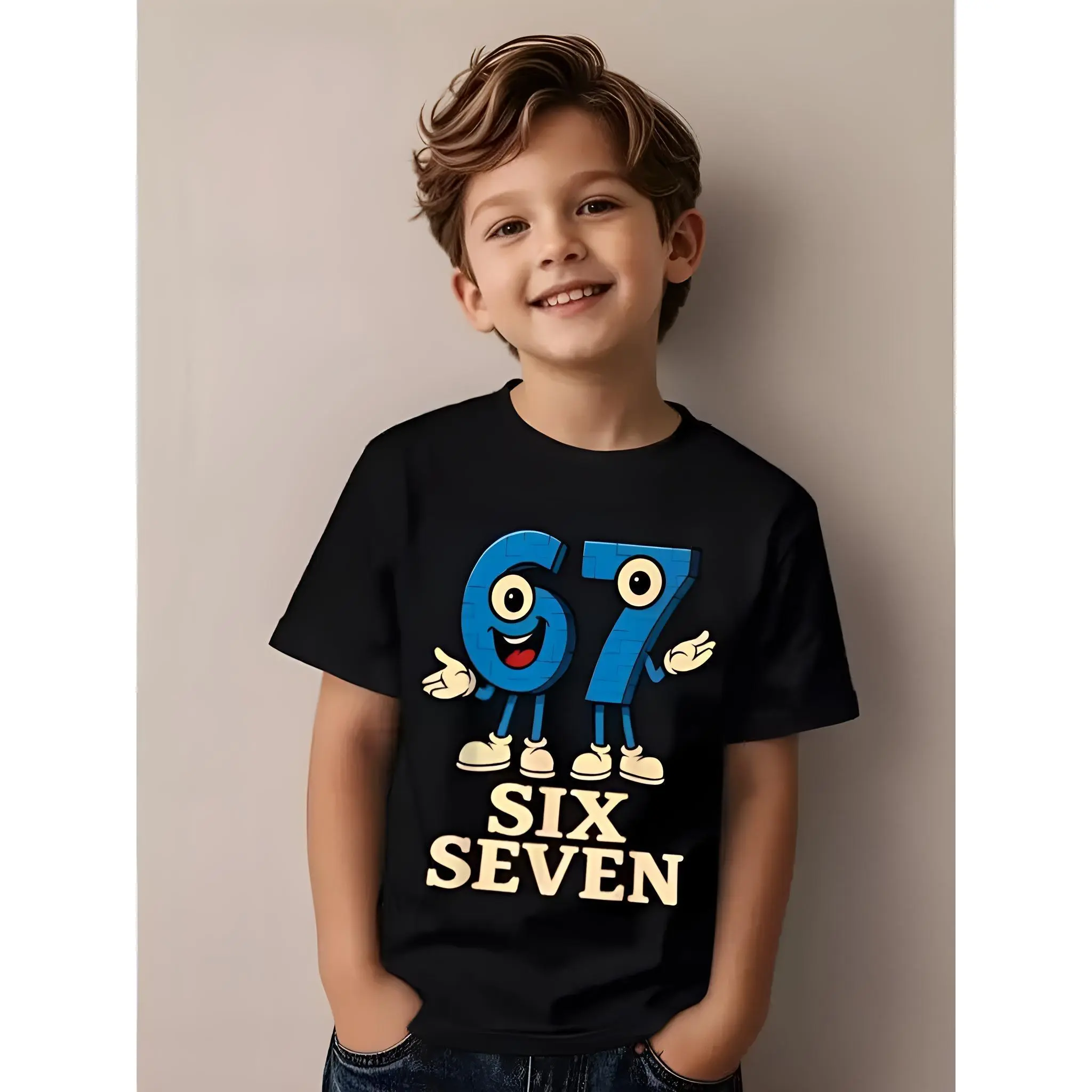 6-7 Numbers Unisex Graphic Fashion Tee, Cute All-Season Kids' Casual School Top, Christmas Stocking Stuffer for Teens (Boys & Girls)