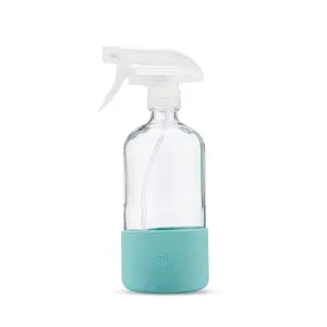 Just Like Joan Glass Spray Bottles for Cleaning Solutions - Empty Spray Bottles with Silicone Sleeve - Essential Oils, Plants, Bleach - Refillable 16 oz Food Safe (Ocean Turquoise) Household