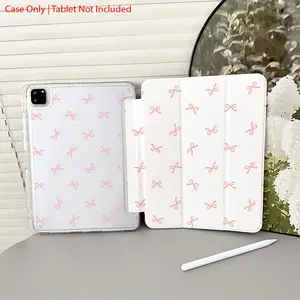 This soft pink double-sided bow case features an adjustable stand and pen slot, and is a foldable, non-slip TPU protective case suitable for Samsung, iPad mini, iPad Air, iPad Pro/iPad 10th and 11th generation iPads.