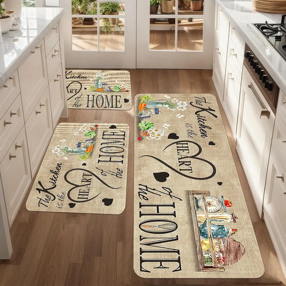 Cozy Decor Flannel Rugs - 1-2pc Retro Vintage Full-Width Print Multi-Size Absorbing Antislip Fabric Home Mat Set, Suitable for Kitchen, Living Room, Absorbing Kitchen Rugs, Fabric Kitchen Rugs