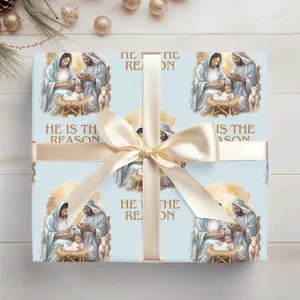 Nativity Christmas Gift Wrap, Jesus Xmas Wrapping Paper, Nativity Scene He is the Reason for the Season Paper Roll
