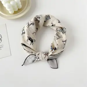 Rae Horse Print Neck Scarf - Cream Color with Gray Accents for Stylish Accessories