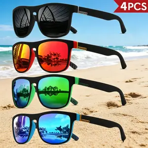 Unisex 4-Pack Classic Square Polarized Sports Sunglasses - UV400 Protection, Lightweight PC Frame, Men's Accessories, Gifts for Boyfriend, Polarized Glasses for Driving, Fishing