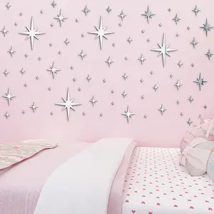 82 pcs Star Art Mirror Decals Set, Assorted Sizes, Star Pattern, for Photography Studio Backdrop Decor, Cross star combination, acrylic mirror stickers, three-dimensional self-adhesive DIY living room wall stickers, wallpaper
