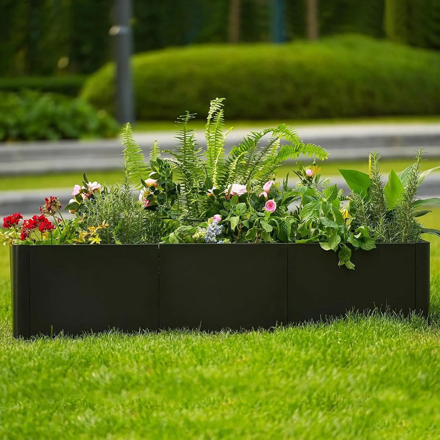 GAOMON 54"x20" Rectangular Metal Planter Box with Drainage Holes & Rounded Corners, Modern Large Outdoor Raised Garden Bed Kit, Snap-On Assembly for Patio Gardening & Balcony Upgrade