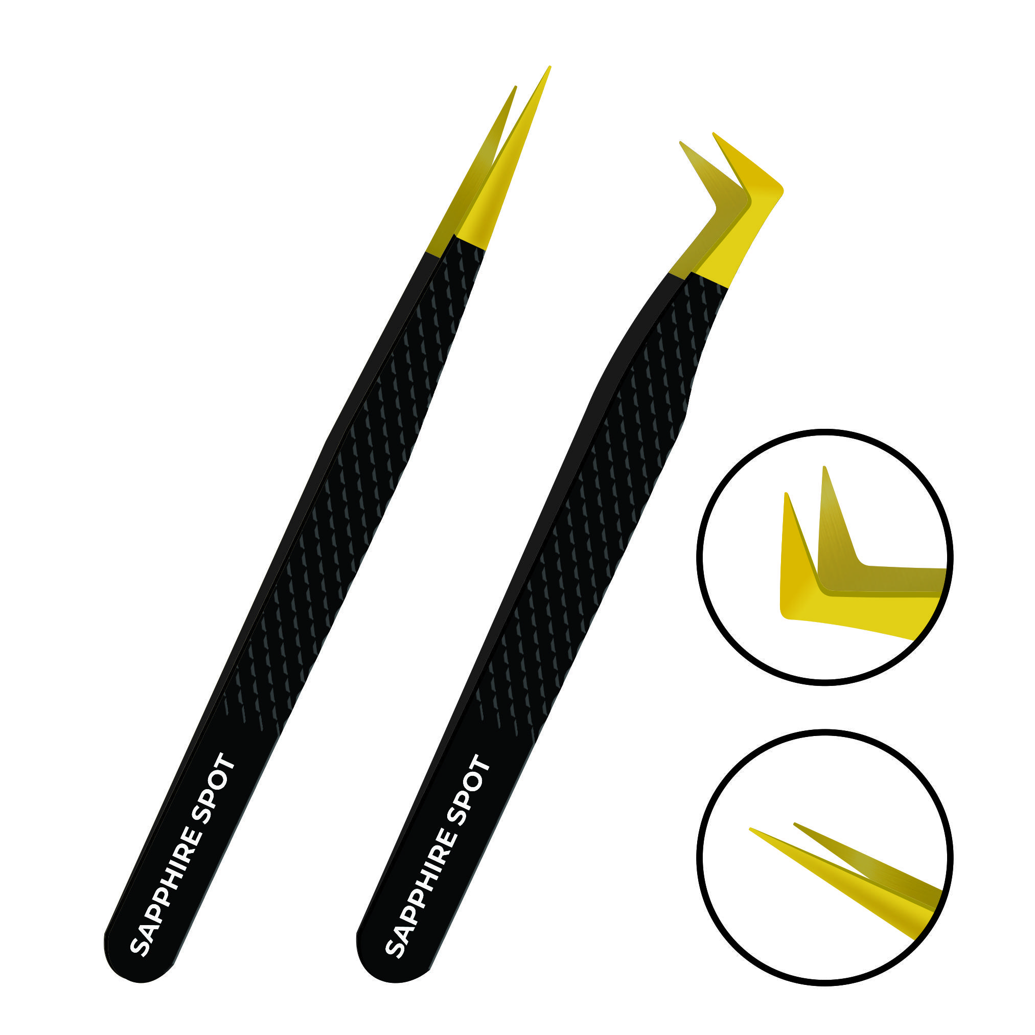 2pcs Black Straight and L-Shaped (Boot) Gold Pointed Eyelash Tweezers for Lash Extension - Stainless Steel Precision Tweezers for Volume and Classic Lashes - False Eyelash Extension Kit.