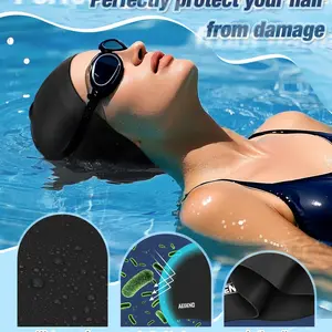 Adult Silicone Swimming Cap, Waterproof Non-Slip, Suitable for All Hair Types, Water Sports Gear, Pool & Beach Essential, 2 Pack