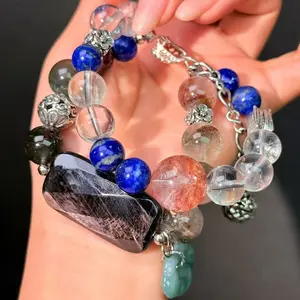 079 Hypersthene Phantom Q Clear Quartz bracelet for women lucky stone bead bracelet rosary energy feng shui gift