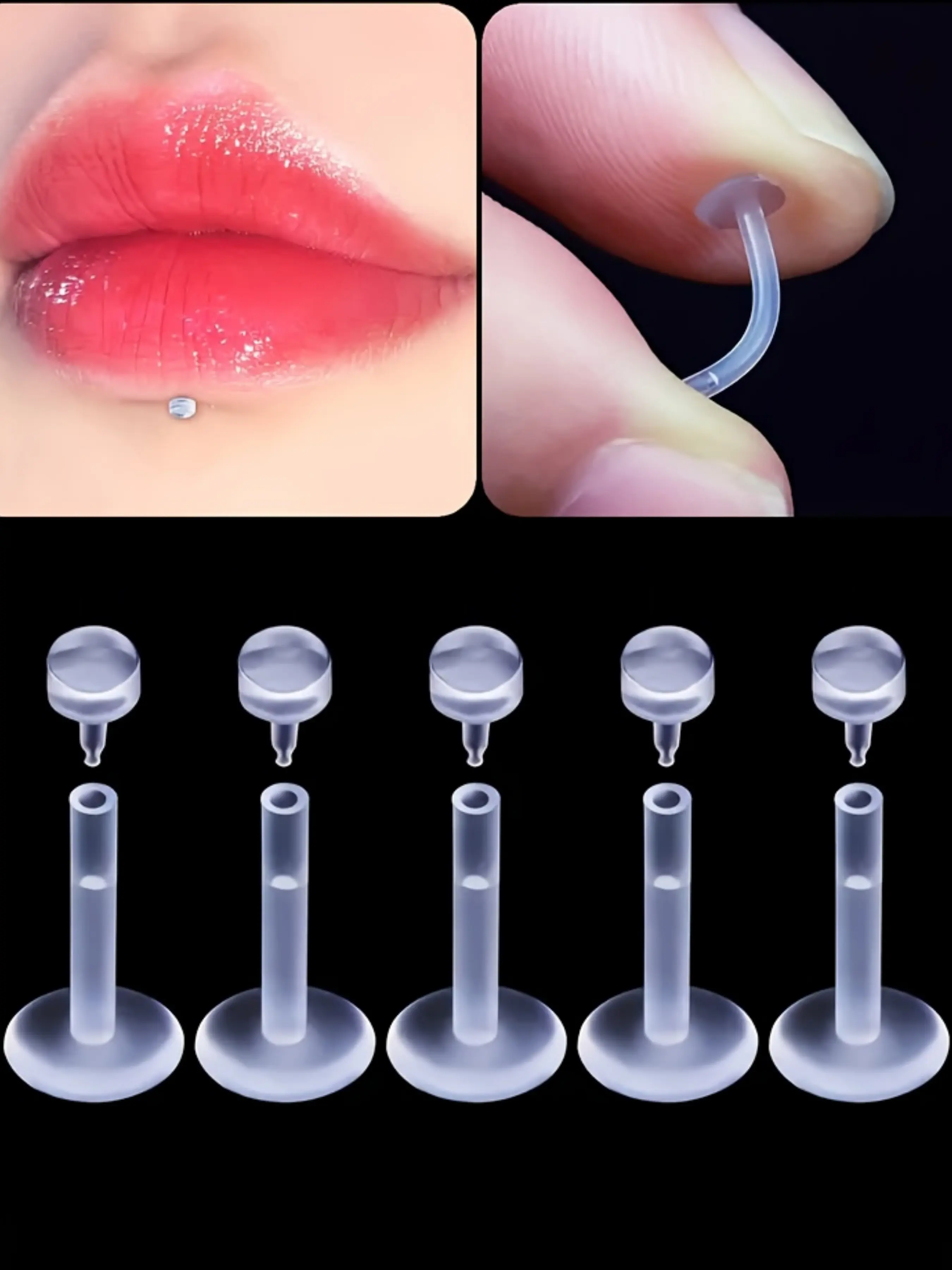 Unisex Acrylic Body Jewelry Set, Lip, Labret Studs, Nose, and Eyebrow Rings, Piercings, Clear Transparent Design, Hypoallergenic, Daily Wear & Parties, Minimalist