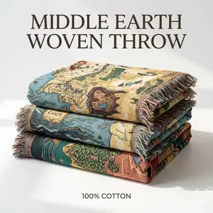 Middle Earth Blanket - Personalized Fantasy Map Woven Blanket, Custom Name Middle Earth Tapestry, Vintage Style LotR Decor, Bookish Gift
