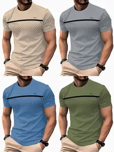4-Piece Men's Classic Casual Short Sleeve T-Shirt Set, Breathable Quick-Dry Geometric Gradient Pattern Print, Lightweight, Outdoor & Daily Wear, 4 Colors, Summer Gift
