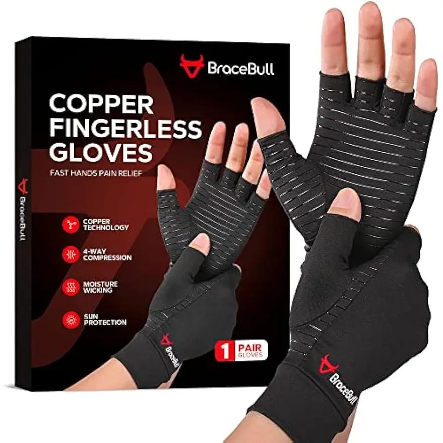 Copper Infused Arthritis Compression Gloves for Adults, Fingerless Anti-Odour Hand Cover for Cooking, Sewing and Pain Relief