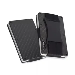 Minimalist Carbon Fiber Wallet for Men, Slim RFID Blocking Metal Card Holder with Cash Strap, Lightweight Front Pocket Wallet, Anti-Theft Rigid Business Credit Card Case