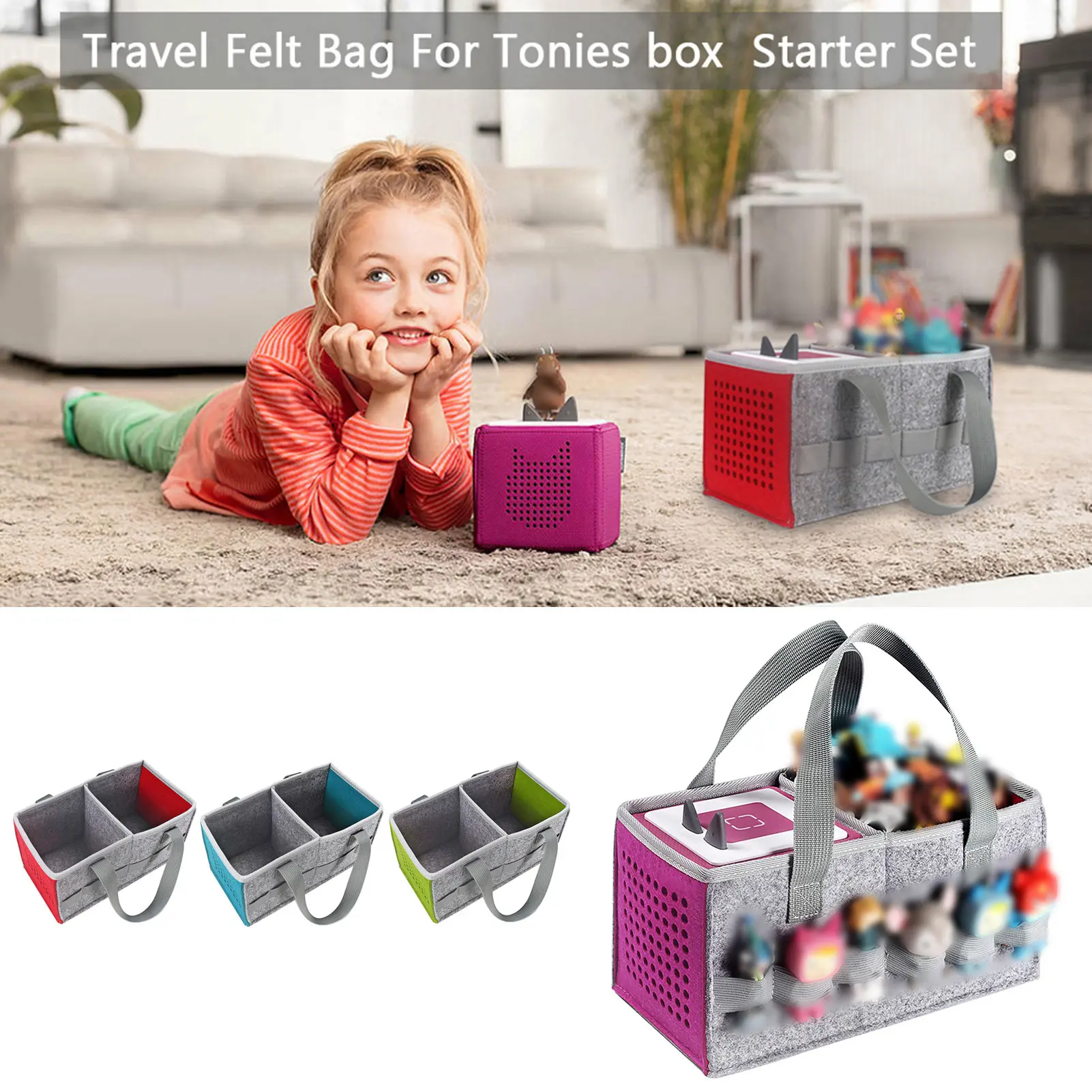 1PC Foldable Carrying Box For Tonies Toniebox Starter Set Dust-proof Outdoor Travel Felt Cloth Case Storage Bag Multifunctional Storage Solution Portable Storage Organizer Speaker Accessories Dustproof Organizer