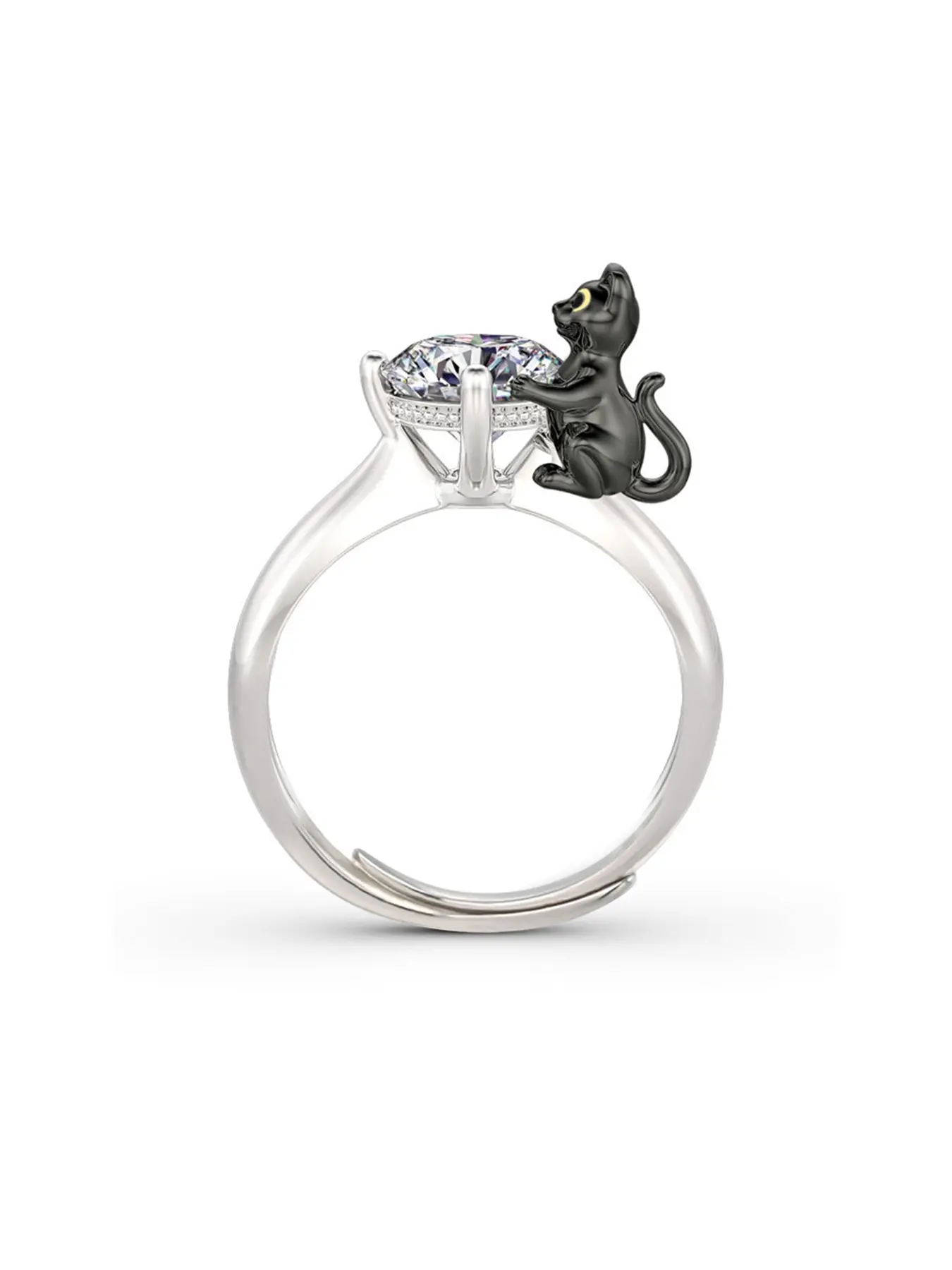 Cat Hug Ring, Animal Theme Ring, 1 Carat Cubic Zirconia Women's Ring, Artificial Gemstone Ring, Synthetic Zircon Rings, Unique Rings, Creative Design, Cute Minimalist Style, Adjustable Band, Perfect Gift for All Occasions
