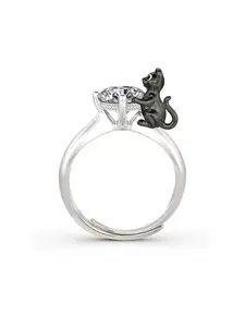 Cat Hug Ring, 1 Carat Cubic Zirconia Women's Ring, Creative Design, Cute Minimalist Style, Adjustable Band, Perfect Gift for All Occasions
