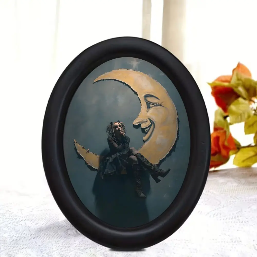 Dark Tone Vintage Crescent Moon Girl Decoration, Creative Home Wall Art, Dark Atmosphere Decor, Unique Interior Design Element, Aesthetic Wall Decor, Decoration Items
