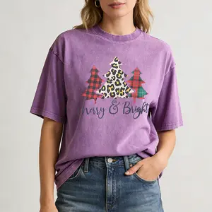 Merry Christmas washed T-shirts,Christmas Trees Tee, Christmas Holiday Shirt, Christmas Party Shirts, Vintage Christmas Trees Shirt: Trendy Retro Tee,Gifts suitable for romantic holidays
